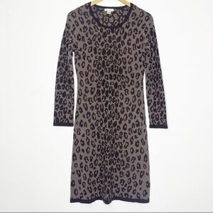 Garnet Hill Merino wool sweater dress with leopard / animal print Size Medium